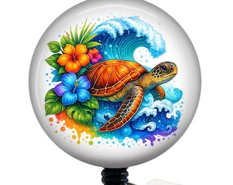 Sea Turtle Badge Reel/Retractable Badge Reel/Nurse Badge Reel/Badge Holder/ID Holder/Badge Reel/Nurse Gift/Summer badge/Hibiscus/Wave