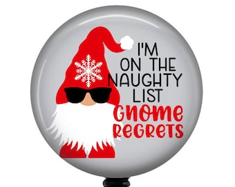 Christmas Gnome Badge/Christmas Badge Reel/Badge Holder/ID Holder/Badge Reel/Nurse Badge/Nurse Gift/Retractable Badge/Naughty List badge