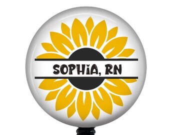 Personalized Sunflower Badge Reel/Badge Reel/Nurse Badge/Badge Holder/ID Holder/Nurse Gift/Name Badge/Retractable Badge/Sunflower/Fall