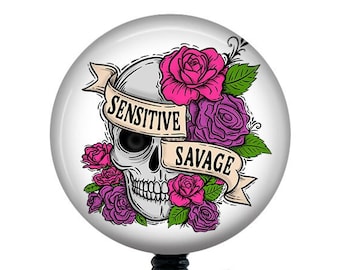 Floral skull Badge Reel/Nurse Badge Reel/Badge Holder/ID Holder/Badge Reel/Nurse Gift/Nurse Badge/Funny badge/Skull badge/Sensitive Savage