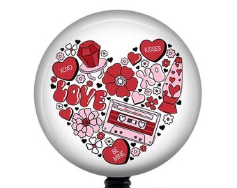 Retro Valentine's Day Badge Reel/Retractable Badge Reel/Badge Holder/ID Holder/Badge Reel/Nurse Gift/Nurse badge reel/Groovy/Retro valentine