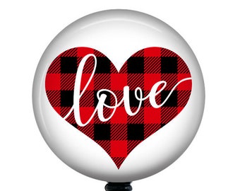 Valentine's Day Badge Reel/Retractable Badge Reel/Badge Holder/ID Holder/Badge Reel/Nurse Gift/Nurse badge reel/Plaid Heart badge reel