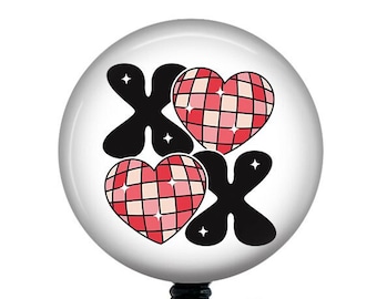 XOXO Badge Reel/Retractable Badge Reel/Badge Holder/ID Holder/interchangeable Badge Reel/Nurse Gift/Nurse badge reel/Groovy/Retro valentine