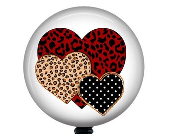 Valentine Badge/Heart Badge Reel/Badge Holder/ID Holder/Badge Reel/Nurse Badge/Nurse Gift/Retractable Badge/Valentine's Day badge/Leopard
