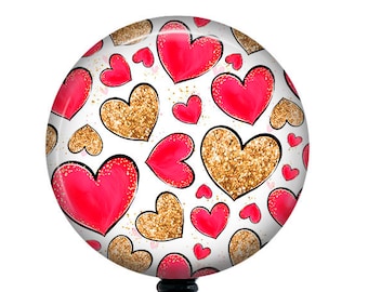Red and Gold Hearts Badge Reel/Valentine Day Badge Reel/Retractable Badge Reel/Badge Holder/ID Holder/Badge Reel/Nurse Gift/Nurse badge reel