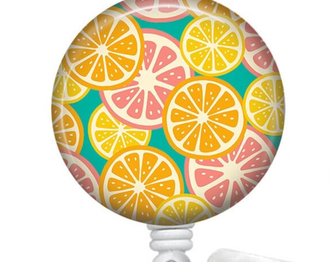 Featured listing image: Summer Citrus Badge Reel/Badge Reel/Nurse Badge/Badge Holder/ID Holder/Badge Reel/Nurse Gift/Name Badge/Retractable/Tropical