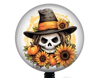 Witch Skeleton Badge Reel/Badge Holder/ID Holder/Badge Reel/Nurse Gift/Nurse Badge/badge reel topper/Skull/Sunflowers/Interchangeable