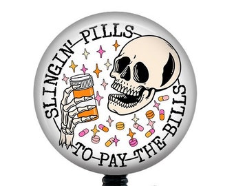 Slingin Pills Badge Reel/Pharmacy badge/Retractable badge/Badge Holder/ID Holder/Badge Reel/Pharmacy tech badge/Pharmacist badge/Pill/