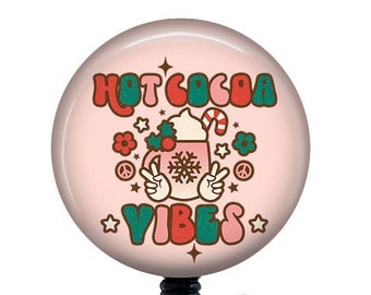 Christmas Badge Reel/Groovy/Retro/Badge Holder/ID Holder/Badge Reel/Nurse gift/Nurse Badge/teacher badge/Retractable/Boho/Hot Cocoa Vibes