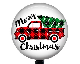 Christmas Badge Reel/Christmas Truck Badge Reel/Badge Holder/ID Holder/Badge Reel/Nurse Gift/Red Truck/Nurse Badge/Retractable Badge/
