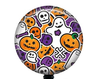 Halloween Badge Reel/Badge Holder/ID Holder/Badge Reel/Nurse Gift/Cute/Nurse Badge/Spooky badge reel/ghost/skeleton/bones/pumpkin