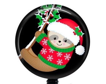 Christmas Sloth Badge Reel/Holiday Badge Reel/Retractable Badge Holder/ID Holder/Badge Reel/Nurse Gift/Nurse Badge/sloth badge/Christmas