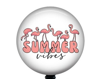 Flamingo Badge Reel/Summer Vibes/Retractable Badge Reel/Nurse Badge Reel/Badge Holder/ID Holder/Badge Reel/Nurse Gift/Summer badge reel