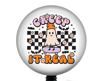 Retro Halloween Badge Reel/Creep it reel/Badge Holder/ID Holder/Badge Reel/Nurse Badge/Nurse Gift/Retractable Badge/Interchangeable Badge