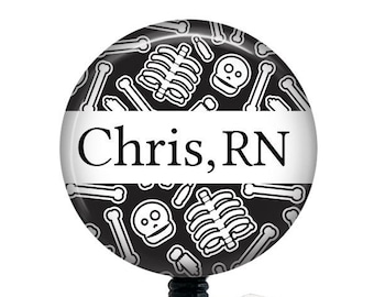 Skeleton Badge Reel/Personalized Badge Reel/Badge Holder/ID Holder/Badge Reel/Nurse Gift/nurse badge/Radiology Tech/ortho/CT/Halloween