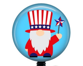 Patriotic Badge Reel/4th of July Badge Reel/Badge Holder/ID Holder/Nurse Badge/Nurse Gift/Retractable Badge/Gnome badge/badge reel