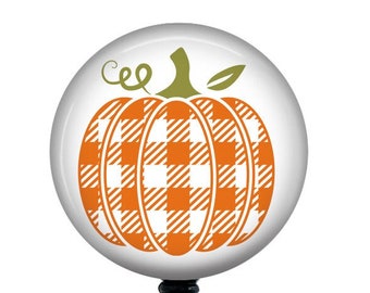 Plaid Pumpkin Badge Reel/Pumpkin badge/Badge Holder/ID Holder/Badge Reel/Nurse Badge/Nurse Gift/fall badge/Retractable Badge/Autumn Badge