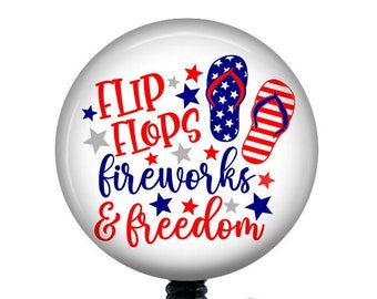 Patriotic Badge Reel/4th of July Badge Reel/Badge Holder/ID Holder/Nurse Badge/Nurse Gift/Retractable Badge/Freedom/Flip Flops/badge reel