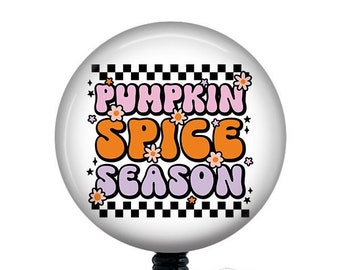 Pumpkin Spice Badge Reel/Fall Badge Reel/Retro Fall Badge Reel/Badge Holder/ID Holder/Badge Reel/Nurse Badge/Nurse Gift/Retractable Badge