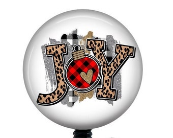 Joy Christmas Badge Reel/Badge Holder/ID Holder/Badge Reel/Nurse Gift/Christmas badge//Nurse Badge/Retractable Badge/Leopard Print