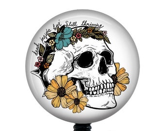 Floral skull Badge Reel/Nurse Badge Reel/Badge Holder/ID Holder/Badge Reel/Nurse Gift/Nurse Badge/Funny badge/Skull badge/Dead Inside/Funny