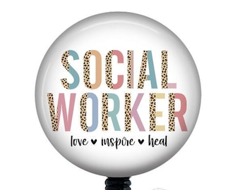 Social Worker Badge Reel/Badge Reel/Badge Holder/ID Holder/Badge Reel/Retractable Badge/Leopard/Boho
