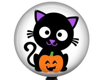 Halloween Badge Reel/Badge Holder/ID Holder/Badge Reel/Nurse Gift/Retractable Badge/Cute/Nurse Badge/Teacher Badge/Pediatric/Black Cat