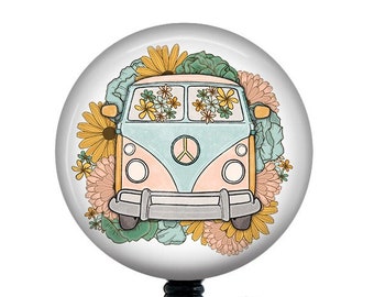 Boho Hippie Van Badge reel/Retractable Badge Reel/Badge Reel/Nurse Badge/Badge Holder/ID Holder/Badge Reel/Nurse Gift/Name Badge/Beaded