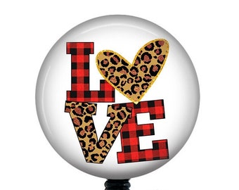 Valentine Badge/Love Badge Reel/Badge Holder/ID Holder/Badge Reel/Nurse Badge/Nurse Gift/Retractable Badge/Valentine's Day badge/Leopard