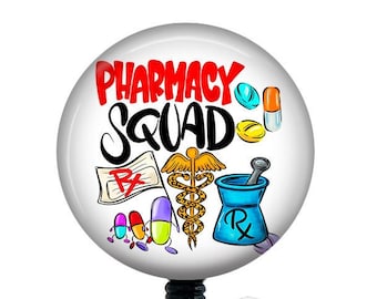 Pharmacy Badge Reel/Pharmacy Squad/Retractable badge/Badge Holder/ID Holder/Badge Reel/Pharmacy tech badge/Pharmacist badge/