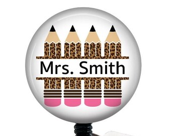 Personalized Teacher Badge Reel/Badge Reel/Badge Holder/ID Holder/Badge Reel/Retractable Badge/Teacher Gift/Pencil Badge