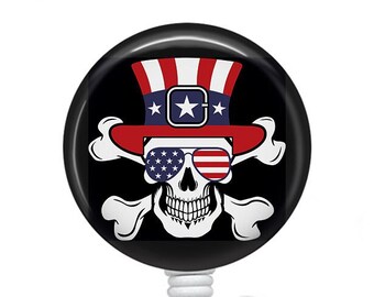 Patriotic Badge Reel/4th of July Badge Reel/Badge Holder/ID Holder/Nurse Badge/Nurse Gift/Retractable Badge/Skull badge/Men's Badge Reel