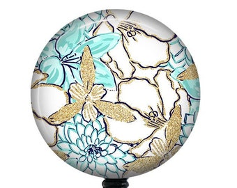 Floral Badge Reel/Badge Reel/Nurse Badge/Badge Holder/ID Holder/Badge Reel/Nurse Gift/Name Badge/Retractable Badge/Flower Badge/Teal Gold