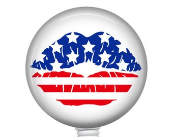 Patriotic Badge Reel/4th of July Badge Reel/Badge Holder/ID Holder/Nurse Badge/Nurse Gift/Retractable Badge/Lips Badge/Stars and Stripes