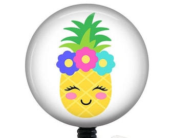Kawaii Pineapple Badge Reel/Retractable Badge/Nurse Badge/Badge Holder/ID Holder/Badge Reel/Nurse Gift/Summer Badge/Tropical Badge