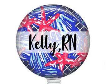 Personalized Badge Reel/Badge Reel/Nurse Badge/Badge Holder/ID Holder/Badge Reel/Nurse Gift/Name Badge/Retractable Badge/Starfish/Summer
