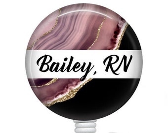 Personalized Badge Reel/Badge Reel/Nurse Badge/Badge Holder/ID Holder/Badge Reel/Nurse Gift/Name Badge/Retractable Badge/Geometric/Marble