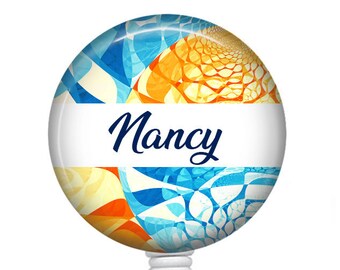 Personalized Badge Reel/Badge Reel/Nurse Badge/Badge Holder/ID Holder/Badge Reel/Nurse Gift/Name Badge/Retractable Badge/Orange and blue