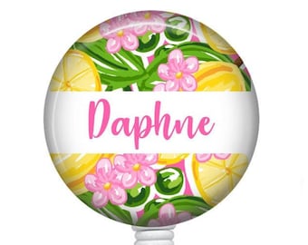 Personalized Badge Reel/Badge Reel/Nurse Badge/Badge Holder/ID Holder/Badge Reel/Nurse Gift/Name Badge/Retractable Badge/Tropical/Lemon