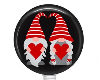 Valentine Gnomes Badge/Gnome Badge Reel/Badge Holder/ID Holder/Badge Reel/Nurse Badge/Nurse Gift/Retractable Badge/Valentine's Day badge