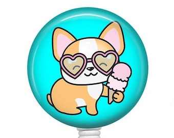 Cute Badge Reel/Retractable Badge Reel/Nurse Badge Reel/Badge Holder/ID Holder/Badge Reel/Nurse Gift/Summer badge/Corgi/Dog Badge