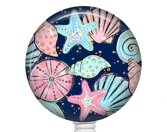 Starfish and Shells Badge Reel/Retractable Badge Reel/Nurse Badge Reel/Badge Holder/ID Holder/Badge Reel/Nurse Gift/Summer badge/Sea Life