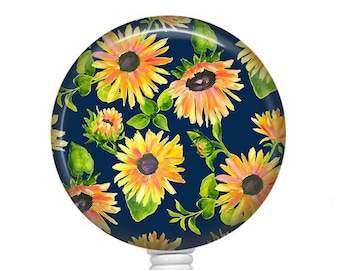 Sunflower Badge Reel/Retractable Badge/Nurse Badge/Badge Holder/ID Holder/Badge Reel/Nurse Gift/Name Badge/Fall Badge/Autumn Badge/Sunflower