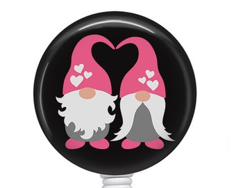 Valentine Gnomes Badge/Gnome Badge Reel/Badge Holder/ID Holder/Badge Reel/Nurse Badge/Nurse Gift/Retractable Badge/Valentine's Day badge
