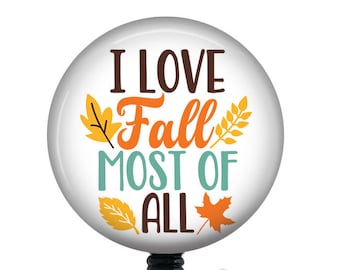 I Love Fall Badge Reel/Pumpkin Badge Reel/Badge Holder/ID Holder/Badge Reel/Nurse Badge/Nurse Gift/fall badge/Retractable Badge/Autumn Badge