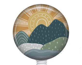 Boho Mountains Badge reel/Retractable Badge Reel/Badge Reel/Nurse Badge/Badge Holder/ID Holder/Badge Reel/Nurse Gift/Name Badge/Boho badge