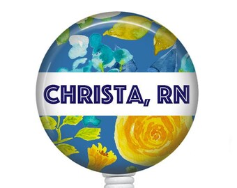 Personalized Badge Reel/Retractable Badge/Nurse Badge Reel/Badge Holder/ID Holder/Badge Reel/Nurse Gift/Nurse Badge/Name Badge/Floral badge