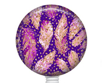 Purple Feathers Badge Reel/Retractable Badge Reel/Badge Reel/Nurse Badge/Badge Holder/ID Holder/Badge Reel/Nurse Gift/Name Badge/BOHO