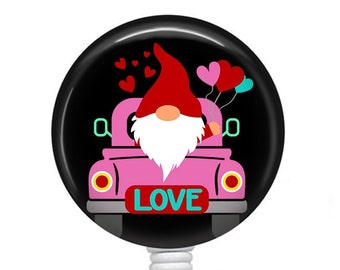 Valentine Badge/Gnome Badge Reel/Badge Holder/ID Holder/Badge Reel/Nurse Badge/Nurse Gift/Retractable Badge/Valentine's Day badge/Love
