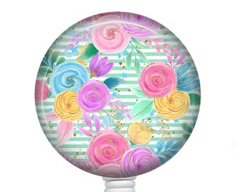 Floral Badge Reel/Badge Reel/Nurse Badge/Badge Holder/ID Holder/Badge Reel/Nurse Gift/Name Badge/Retractable Badge/Spring Badge Reel